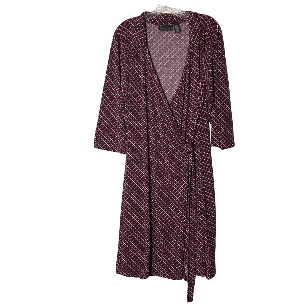 Nwot Attention Wrap Belted Dress XL Pink Purple Geo Print Polyester Mini Length